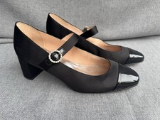 J Crew Black Mary Jane Block Heels Rhinestone Buckle Patent Cap Toe Shoes Size 8