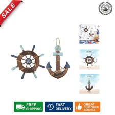 Handcrafted Nautical Decor: Wooden Ship Wheel & Anchor, Perfect Beach Theme