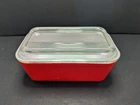 Vintage Pyrex Red Refrigerator Dish With Clear Glass Lid Model 502 1 1/2 Pint