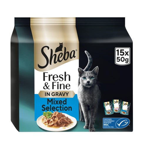 Sheba Cat Wet Food - Fresh and Fine - Cat Pouches Fish in Gravy - 3 x 15 x 50 