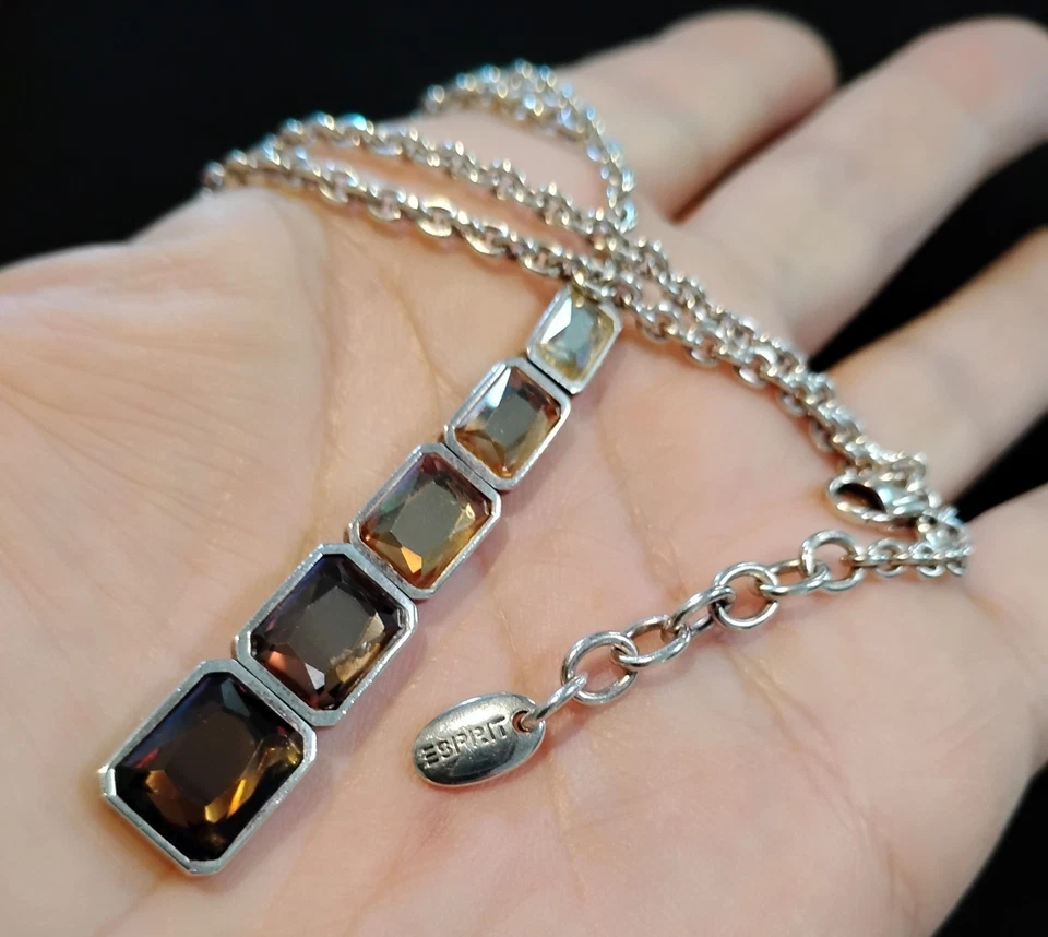 Collar de piedras preciosas de cuarzo ahumado graduado Lariat vintage de plata de ley 925 Foto 2 de 4