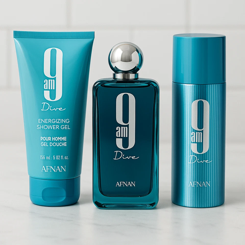 Afnan 9 AM Dive Parfum Set 3-tlg. Unisex 100ml EdP/Duschgel/Deo Geschenkbox NEU