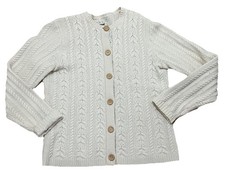 Eddie Bauer Women  s Cream Cable Knit Lambswool Fisherman Sweater Wood Button M