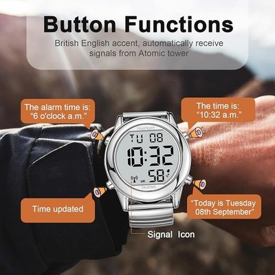 Unisex Hearkent Atomic Multiband Funkuhr sprechend klar UK Stimme