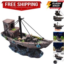 Aquarium Shipwreck Decor Fish Tank Sunken Ship Ornament Pirate Shipwreck Deco...