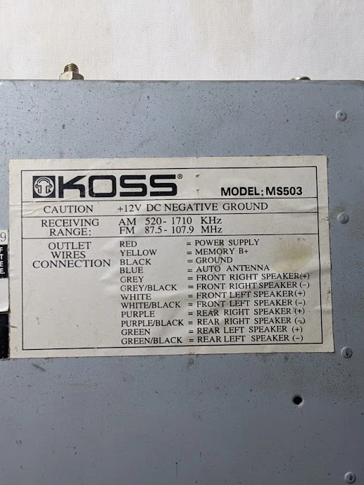 Reproductor de CD estéreo para automóvil KOSS MS503 de colección radio AM/FM (2000) piezas sin probar Foto 2 de 4