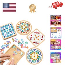 4 Sets DIY Glass Mosaic Tiles for Crafts Mosaic Kits for Adults with Wooden C...