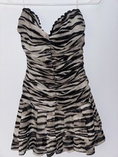 Windsor Women’s Strapless Sweetheart Ruched Zebra print Mini Dress Black/Beige M