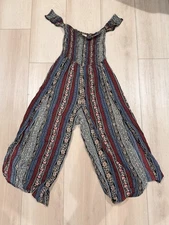 Rebellion Again 100% Rayon Red Blue Black Paisley Stretch Romper Jumper Small S
