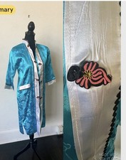 Vintage Kimono Mid Century Mod Turquoise and Pink Kimono Robe 60 s Satin Kimono
