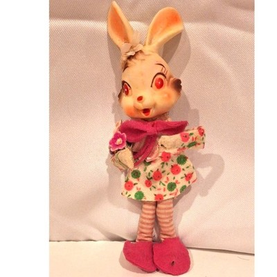 Vtg Easter Bunny Rubber Face Kawaii Showa Big Eye Rabbit Pixie Elf  JAPAN