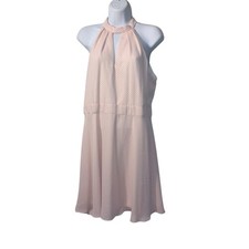 Express Pastel Pink Polka Dot Choker Tea Length Fit & Flare Keyhole Cutout Sz 12