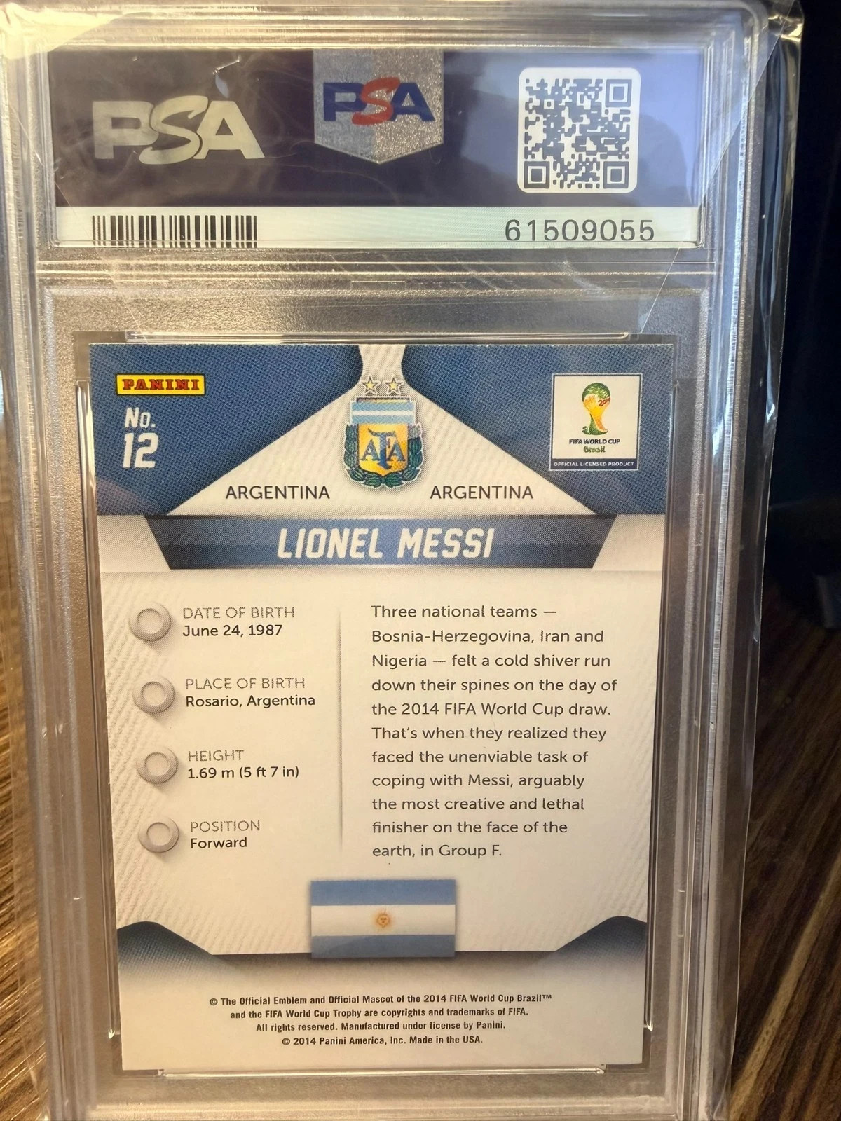 2014 Panini Prizm World Cup Lionel Messi PSA 10 GEM MINT Argentina view 2