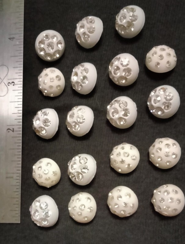 18 Vintage White Rhinestone Dome Shank Buttons Bridal Formal Dress Garment Distr
