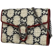 GUCCI Dionysus Shoulder Bag Chain Wallet 2-Way Tweed White 401231 #BS1644