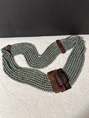 Vintage Multi-Strand Turquoise Blue Green Glass Beaded Charm Belt 37” Boho Art Beaded Curtain Strands, Blue Green Teal Glass Crystal Boho  main image 4