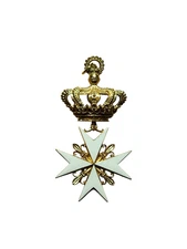 RARE White Enamel Gold KNIGHTS OF MALTA Large Crown Cross