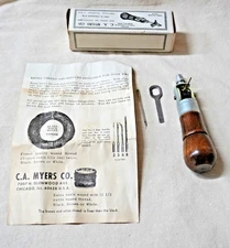 Vintage 1960  C.A. Myers Co. Famous Lock Stitch Leather Sewing Awl w/ Inst