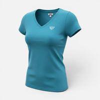 Tommy Jeans Damen Tjw Logo V-Neck T-Shirt Kurzarmshirt, Blau, 30/XXS