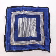 Mens 100% Silk Pocket Square Handkerchief Blue Gray Geometric Pattern Formal