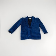 Christian Dior The Suit Houndstooth Blazer Jacket Black Blue Size 12 Button