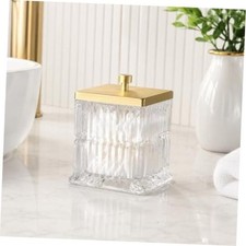 Vince Camuto Home Glass Cotton Jar Holder   Matte Gold Lid, Elegant Bathroom
