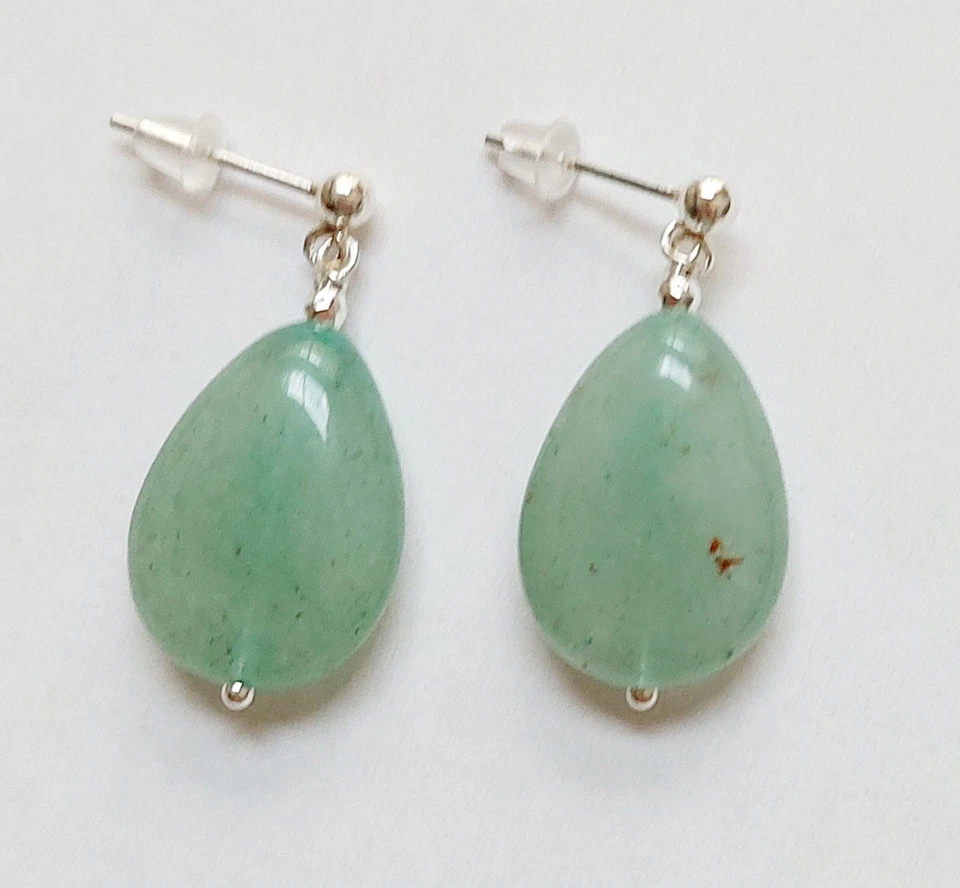 Orecchini pendenti in argento 925 con avventurina naturale a goccia ed ematite  - Immagine 4 di 4