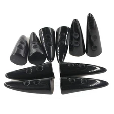 Black Resin Horn Tooth Toggle Buttons - 10pcs 40mm Two Holes for Coats & Jackets