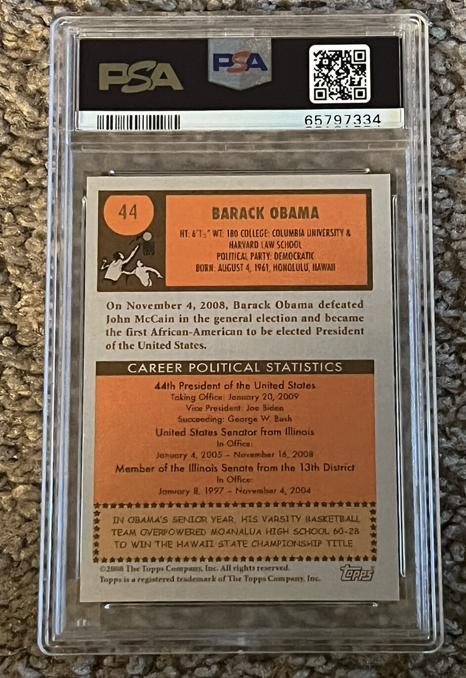 Obama Rookie Card Barack Obama 2008 Topps HS Hawaii All0Star #44 SSP Rookie Card RC PSA 7 ...