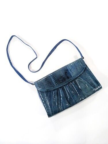 Vintage J RENEE Blue Snakeskin Clutch Purse Bag - Picture 1 of 12