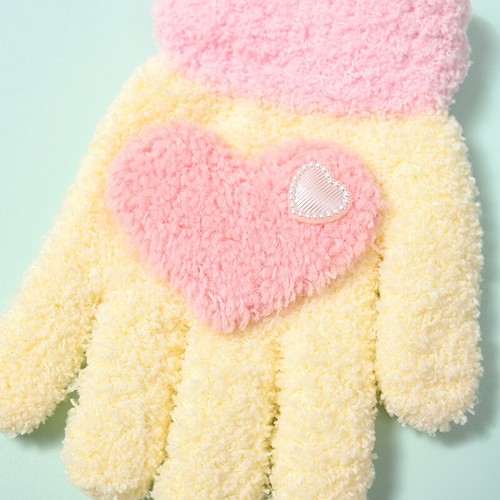 Children Girl Cute Solid Heart Gloves Winter Full Finger Thermal Outdoor Glove - Picture 2 of 8