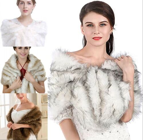 UK6-UK8 Faux Fur Shawl Warm Shawl Women Coat Jacket Wrap Bridal Stole Shrug  N1 - Picture 1 of 17