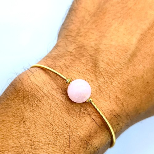 Braccialetto avvolgente placcato oro quarzo rosa naturale e perle d'acqua dolce - Foto 3 di 7