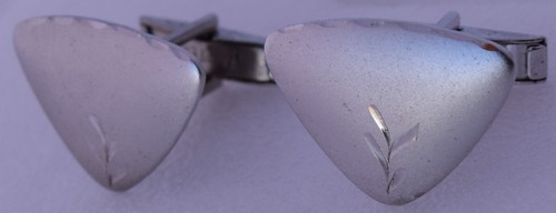 Sterling Silver Triangle Etched Leaf Flower Cufflinks Fine Vintage Artisan Made
