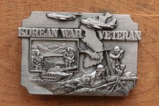 VINTAGE Siskiyou Pewter Korean War Veteran Belt Buckle Army Soldiers Guns