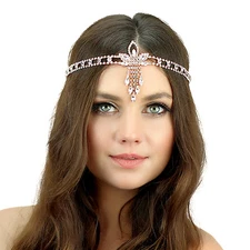 Kristin Perry 1920's Great Gatsby Inspired Crystal Pendant Headpiece Rose Gold