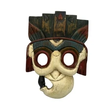 Hand-Carved Thai Folk Art Wooden White Elephant Mask Wall Hanging Home Decor