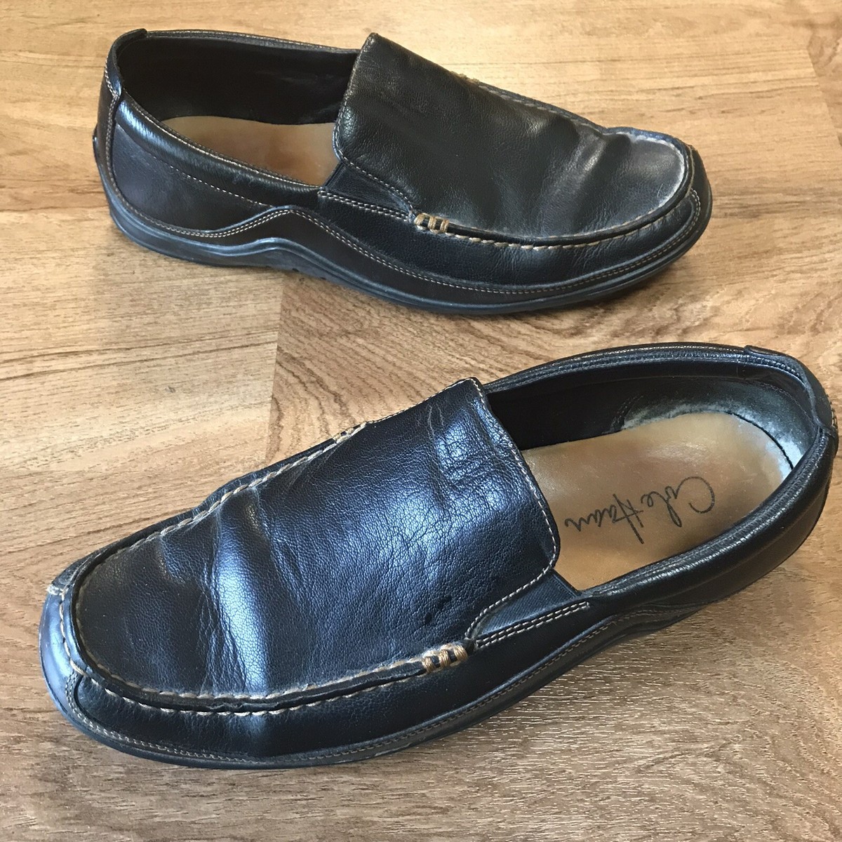 Cole Haan Black Pebbled Leather Slip On Loafers Driving 