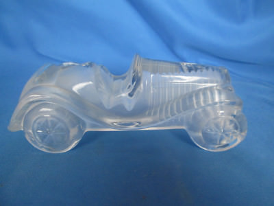 Roadster Car Glass Paperweight  Clear Crystal & Frosted  7 '' MG ? Hot Rod Rare 