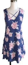 Altar’d State Floral Blue Sleeveless Dress Women’s Size Small Criss Cross Neck