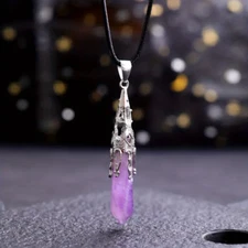 Natural Crystal Stone Necklace Gem Pendant Energy Divination Pendant Amethyst