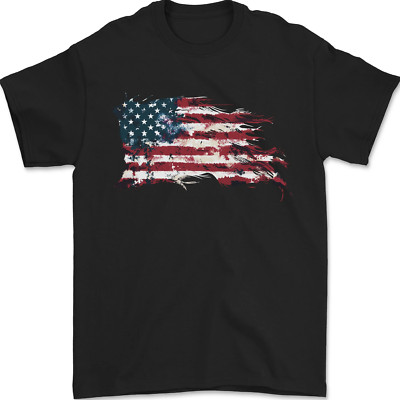 Gildan 5000 Herren Maglietta Schwarz USA Sterne Flag 100% Baumwolle Kurzarm