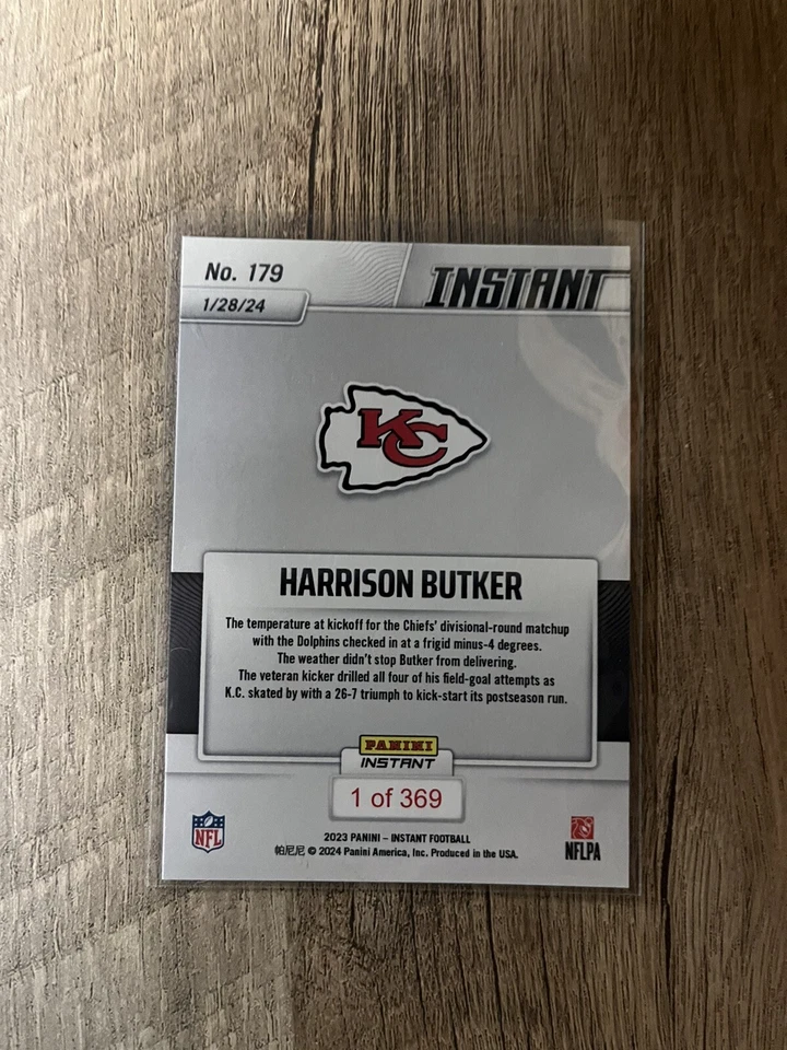 2023 PANINI INSTANT NFL CHIEFS AFC CHAMPIONSHIP SET #179 HARRISON BUTKER SP /369 - Image 2 of 2