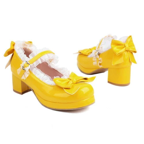 Sweet Bowknot Lace Bridal Girls Wedding Shoes Women High Heel Pink Plus Size - Bild 32 von 40
