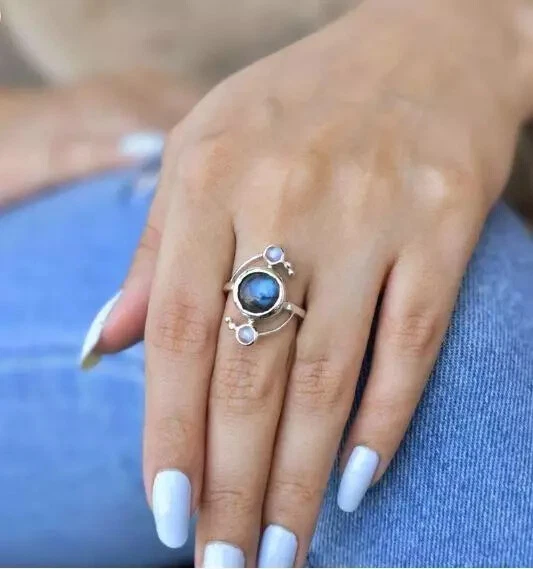 Moonstone & Labradorite Handmade Ring 925 Sterling Silver Jewelry All Size C279 - Image 2 of 4