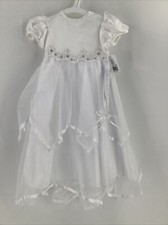 Baby Girl 9/12 Month Dress  Headband Baptism Christening Satin Tulle New