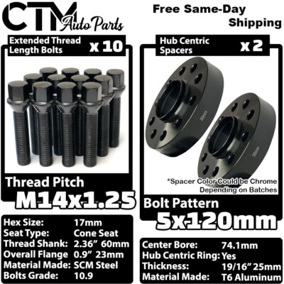2x 30mm Thick 5x120 74.1 CB Hubcentric Wheel Spacer Black 14x1.25 Bolt BMW X5 X6