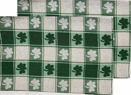 Set of 2 Tapestry Placemats,13"x19",ST. PATRICK'S,SHAMROCK LEAVES IN SQUARES, HC - Picture 1 of 9