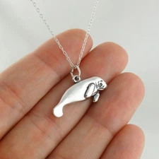 Manatee Charm Necklace - 925 Sterling Silver -  Marine Mammal Sea Cow Ocean 