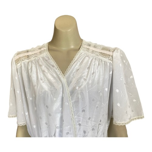1980s Night Magic 2Pc Nightie & Gown Sz 14 Long Light Polyester Lace Trim White - Picture 6 of 21